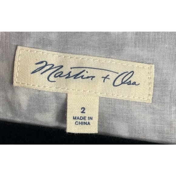 Martin + Osa Floral Top Square Neckline Navy Blue White Cotton Silk Size 2 - Picture 2 of 5